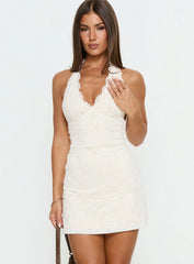 Nataliana Lace Halter Mini Dress White