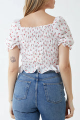 Short Sleeve Ruched Cherry Top