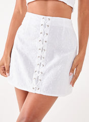 Lace Up Broderie Mini Skirt