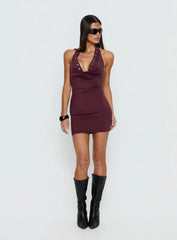 Makeira Eyelet Halter Mini Dress Burgundy
