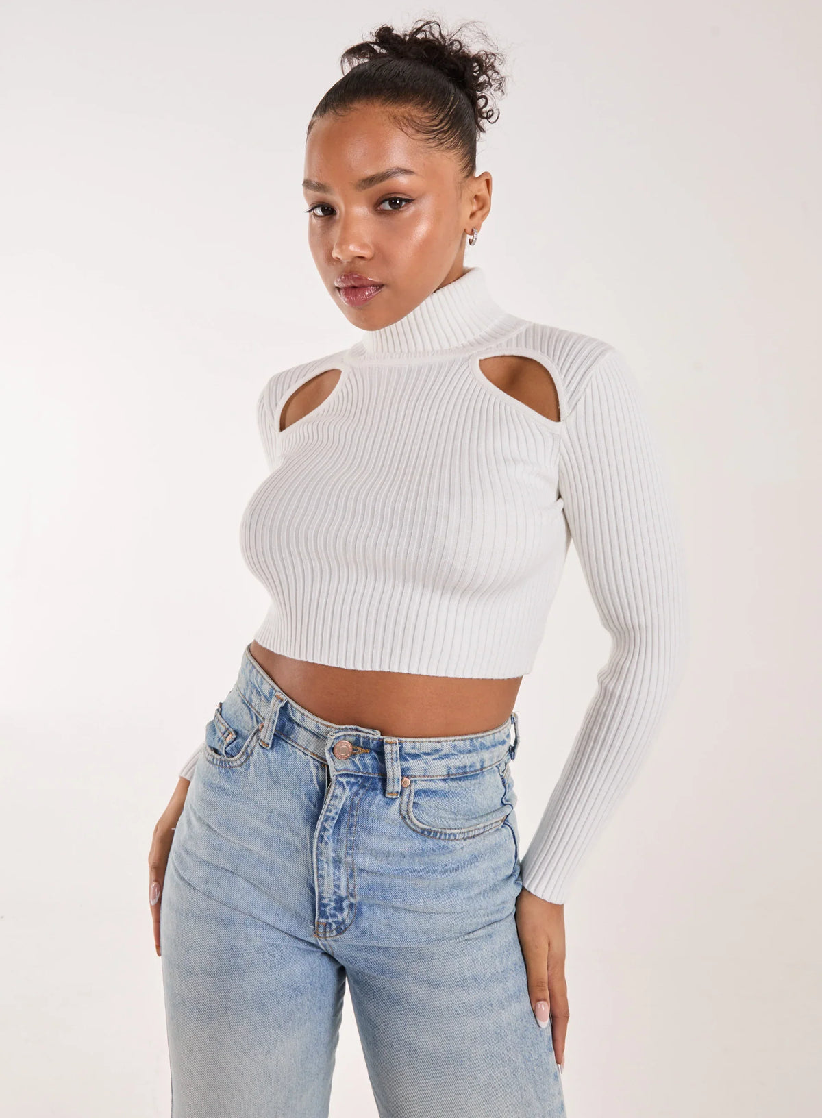 Ribbed Roll Neck Jumper With Cut Out Detail