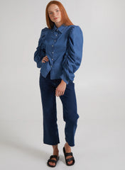 Ruched Sleeve Denim Shirt