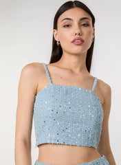 Sequin Embellished Denim Top