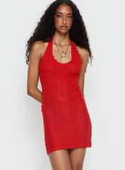 Lior Knit Scoop Halter Mini Dress Red