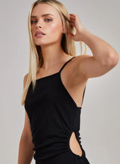 High Neck Side Cut Out Rib Mini Dress