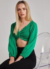 Twist Front Balloon Sleeve Crop Top
