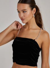 Velvet Rhinestone Straps Ruched Crop Top