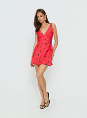 Pennie Bias Mini Dress Red Floral