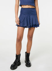 Check Ruffle Mini Skirt