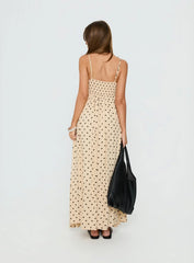 Triniti Square Neck Maxi Dress Cream Polka Dot