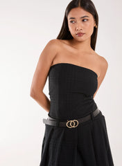 Dogtooth Belt Pleat Dress