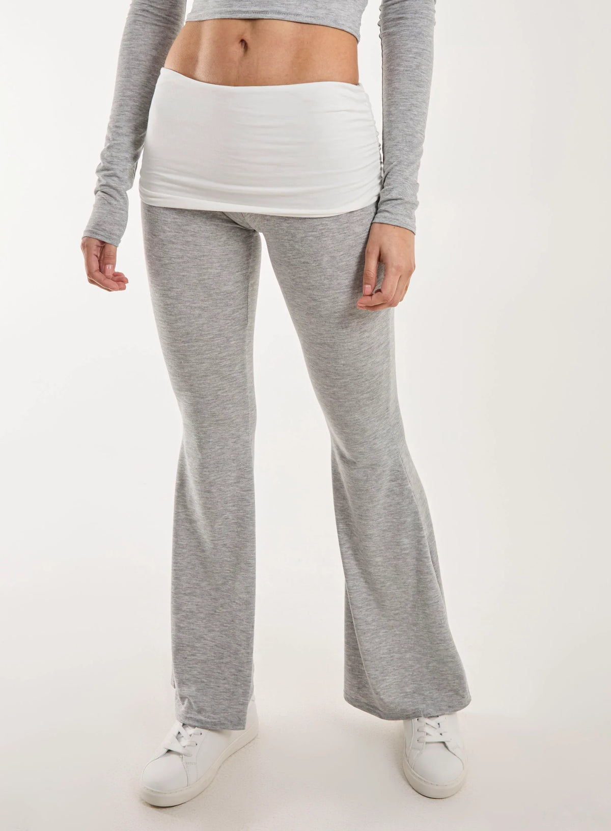 Fold Over Two Tone Flared Leggings