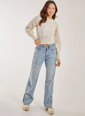 Cable Knit Long Puff Sleeve Jumper