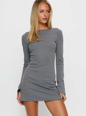 Bryanna Long Sleeve Mini Dress Blue / Brown