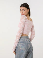 Long Sleeve Lace Butterfly Top
