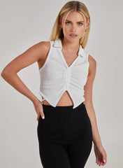 Gathered Collar Neck Rib Top
