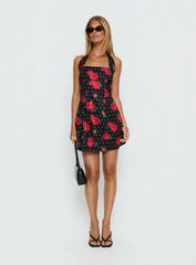Rosamie Halter Mini Dress Black Polka Floral