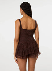 Frill Front Lace Square Neck Playsuit