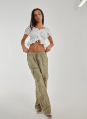 Ruched Puff Sleeve Frill Trim Top