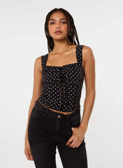 Polka Dot Hook And Eye Crop Top