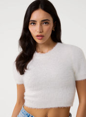 Short Sleeve Fluffy Knit Jumper
