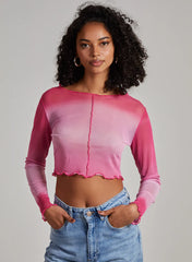 Ombre Exposed Long Sleeve Mesh Crop Top