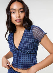 Check Cap Sleeve Crop Top
