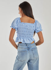 Ruched Puff Sleeve Frill Trim Top