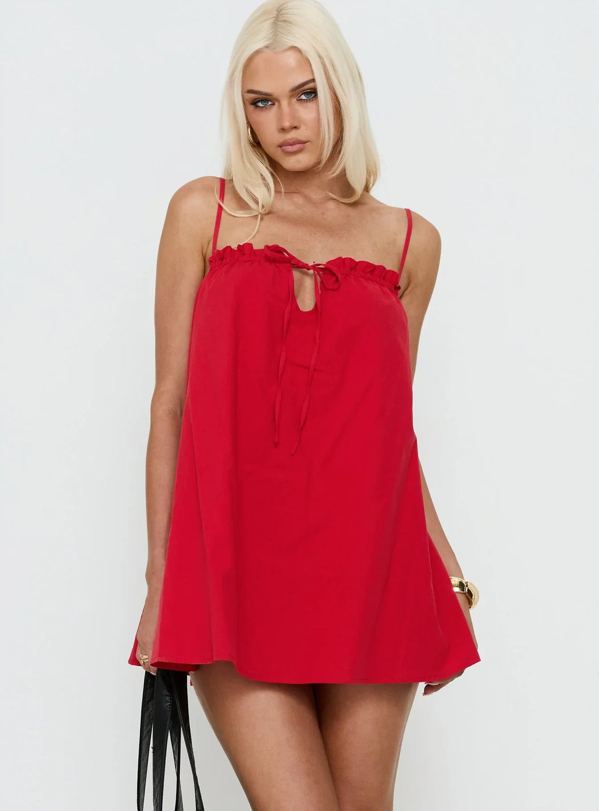 Loveless Strappy Babydoll Mini Dress Red