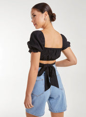 Puff Sleeve Tie Back Top