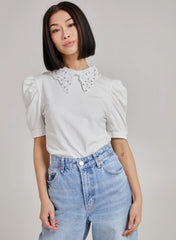 Puff Shoulder Lace Detail Top