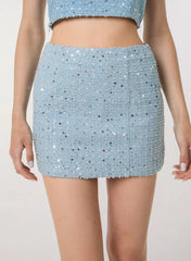 Sequin Embellished Denim Skirt