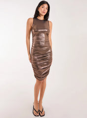 Metallic Ruched Midi Dress