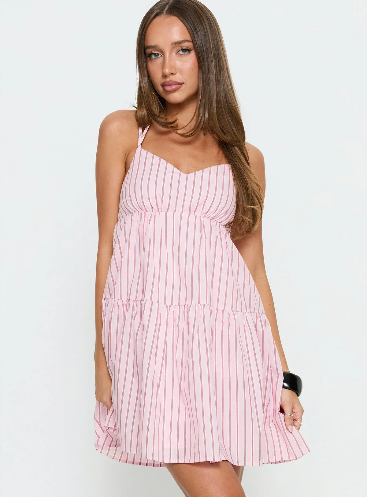 Elisabef Halter Mini Dress Pink Stripe