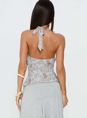 Xiomara Cowl Halter Top Blue Paisley