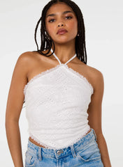 Cutwork Placement Hanky Halter Top