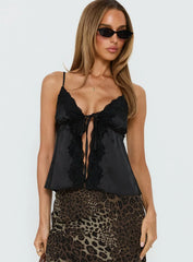 Carmila Satin Tie Detail Top Black