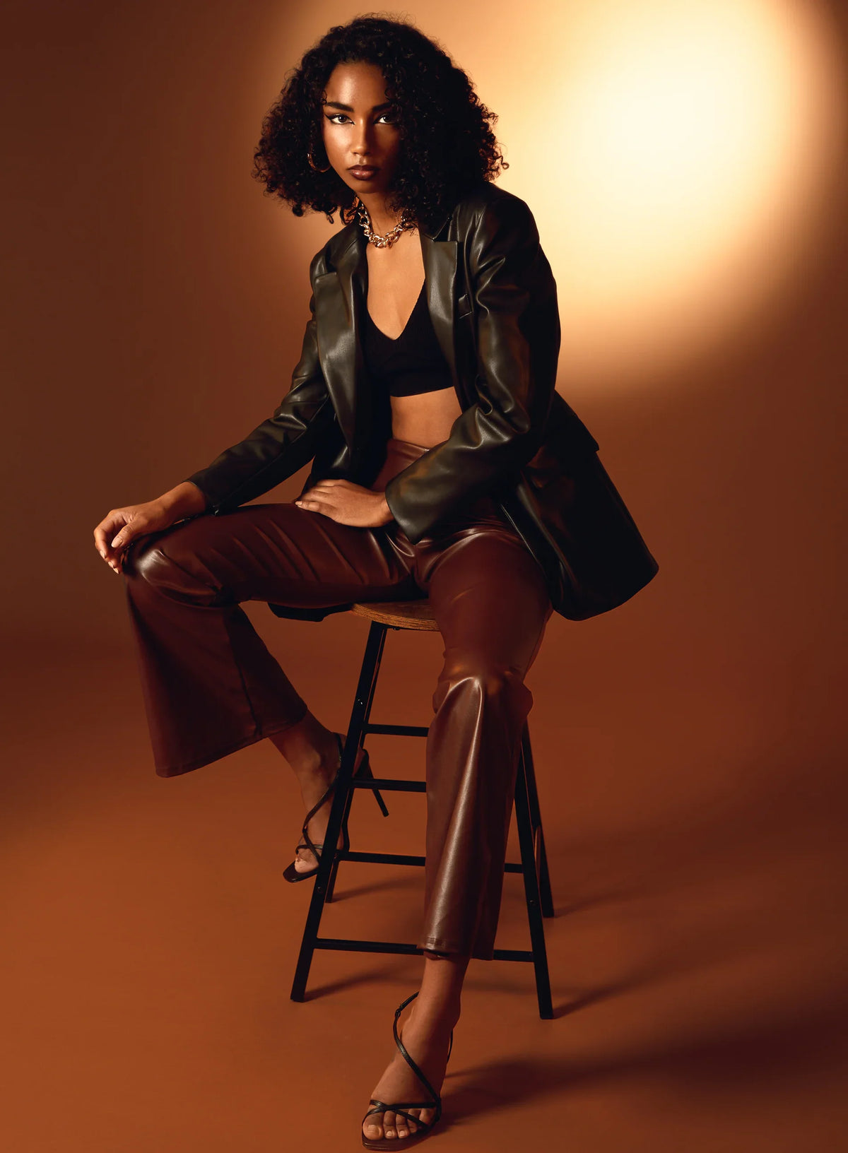 Flare Leather Look Trousers
