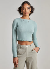 Soft Wide Brushed Ribbed Lettuce Hem Long Sleeve Top