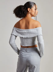 Wide Brushed Ribbed Bardot Top