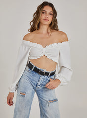 Twist Front Balloon Sleeve Crop Top
