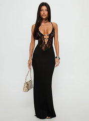 Totema Lace Halter Maxi Dress Black