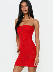 Olazia Strapless Knit Mini Dress Red