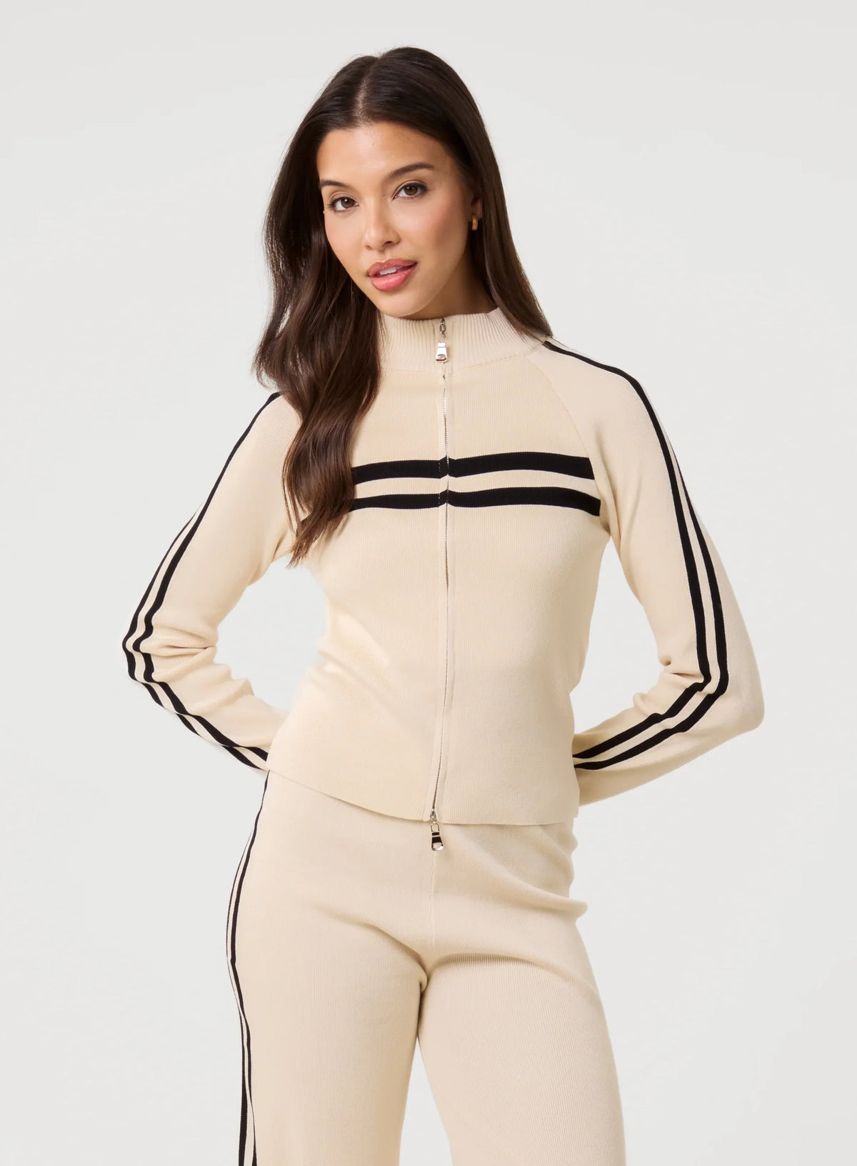 Stripe Front Zip Up Sweatshirt