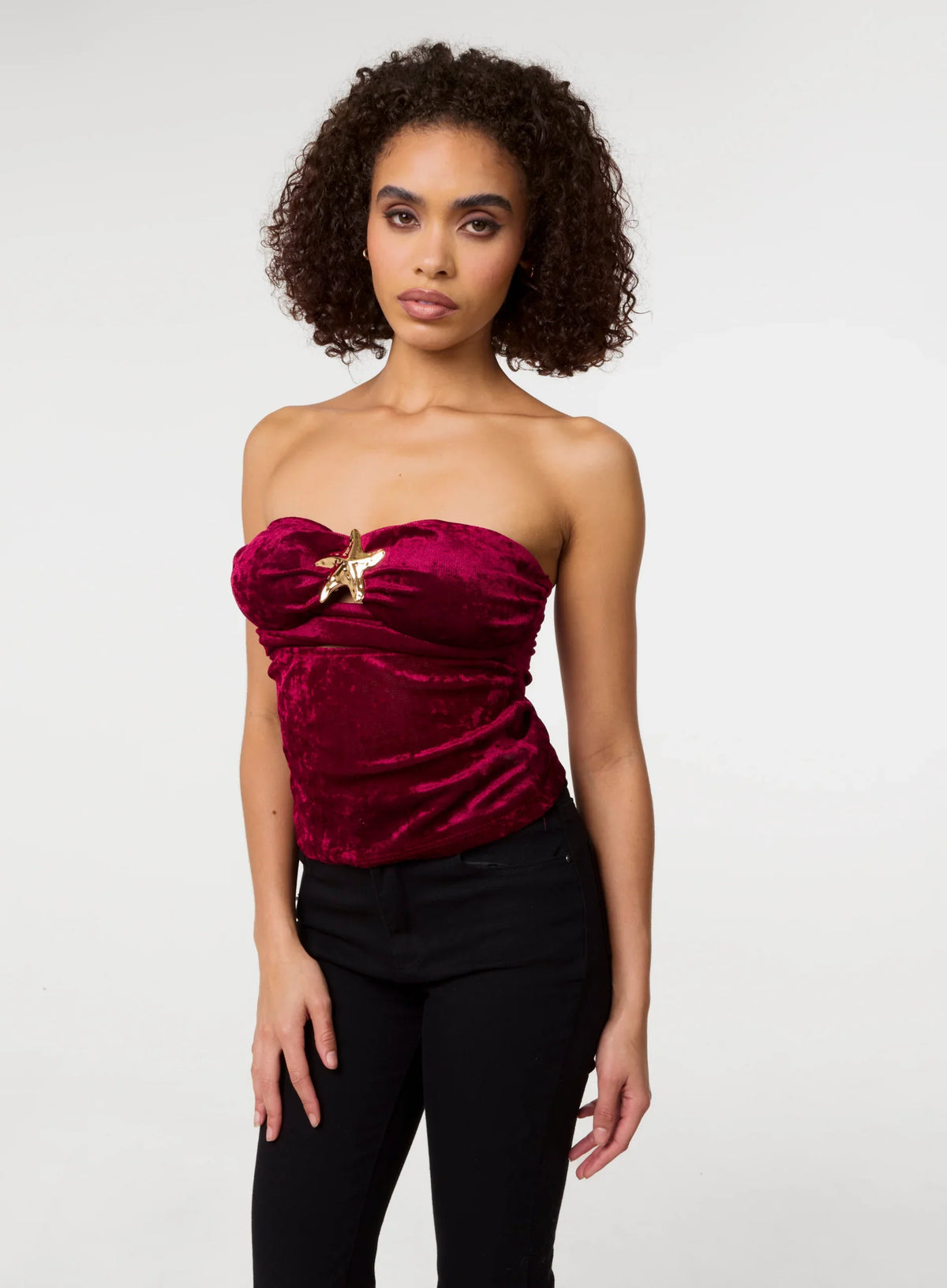 Soft Shimmer Velvet Texture Bra Cup Top