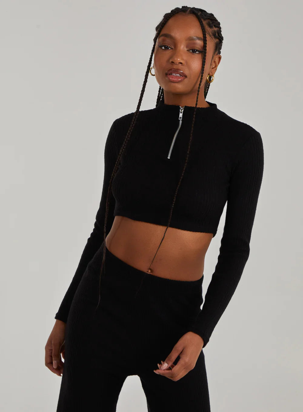 Chunky Brushed Rib Zip Up Top