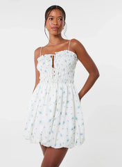 Tie Front Ditsy Puffball Dress