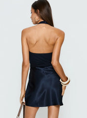 Kilah Beaded Halter Mini Dress Navy