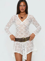 Somanie Long Sleeve Lace Mini Dress White