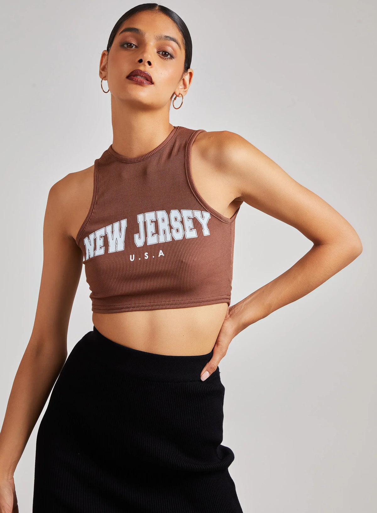 Printed Ribbed Crop Top